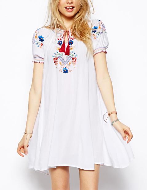 Romwe Tribal Embroidered A-line Dress