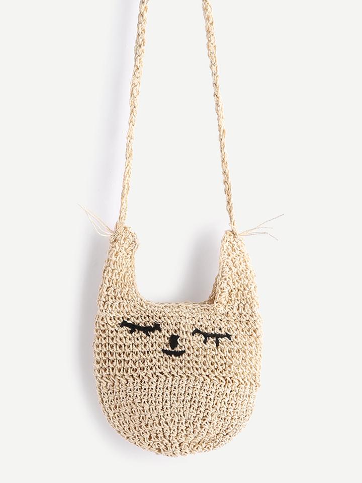 Romwe Beige Cat Shape Straw Crossbody Bag