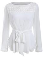 Romwe Embroidered Buttons Blouse With Belt