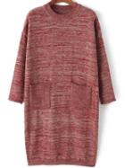 Romwe Long Sleeve Red Sweater Dress With Pockets