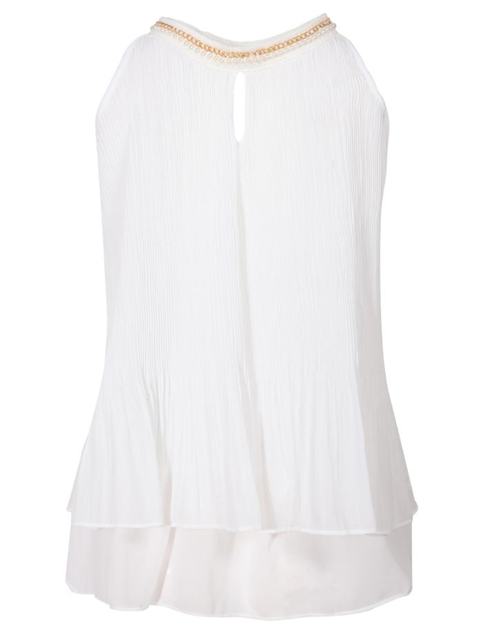 Romwe Bead Chain Embellished Pleated White Vest