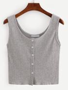 Romwe Buttoned Front Ribbed Knit Crop Tank Top - Grey