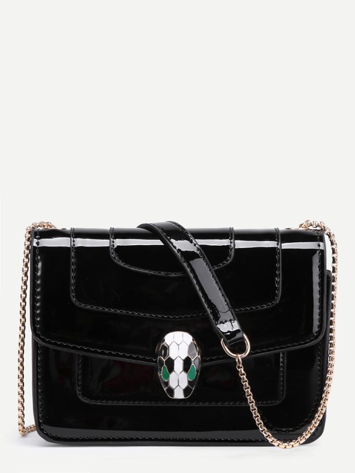 Romwe Snake Head Front Pu Chain Bag