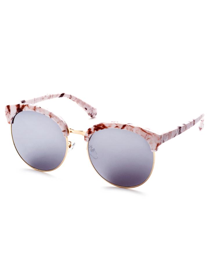 Romwe Round Lens Marble Open Frame Sunglasses