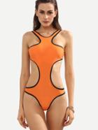 Romwe Orange Contrast Trim Cutout Monokini