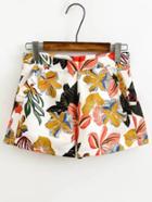 Romwe Flower Print Zipper Side Shorts