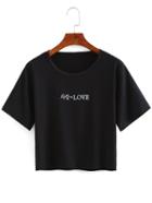 Romwe Letter Embroidered T-shirt - Black