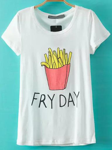 Romwe White Short Sleeve French Fries Print T-shirt