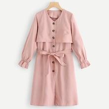 Romwe Flared Sleeve Belted Trench Coat