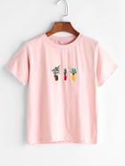 Romwe Plant Embroidered Tee