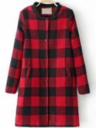 Romwe Stand Collar Plaid Black And Red Coat