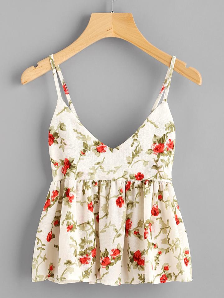 Romwe Floral Print Random Smock Cami Top
