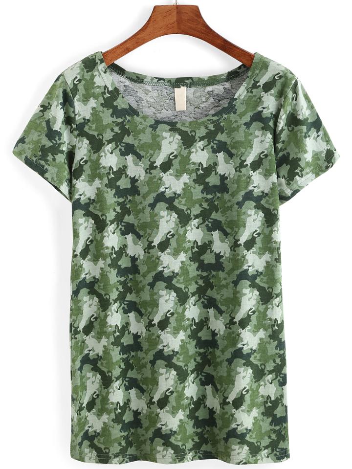 Romwe Camo Print T-shirt