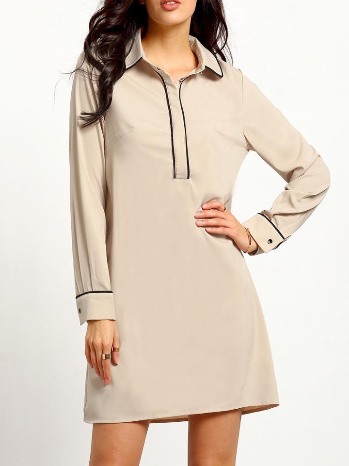 Romwe Apricot Long Sleeve Lapel Dress