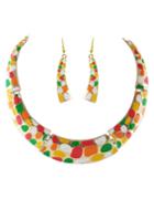 Romwe Multicolor Glaze Collar Necklace With Earrings