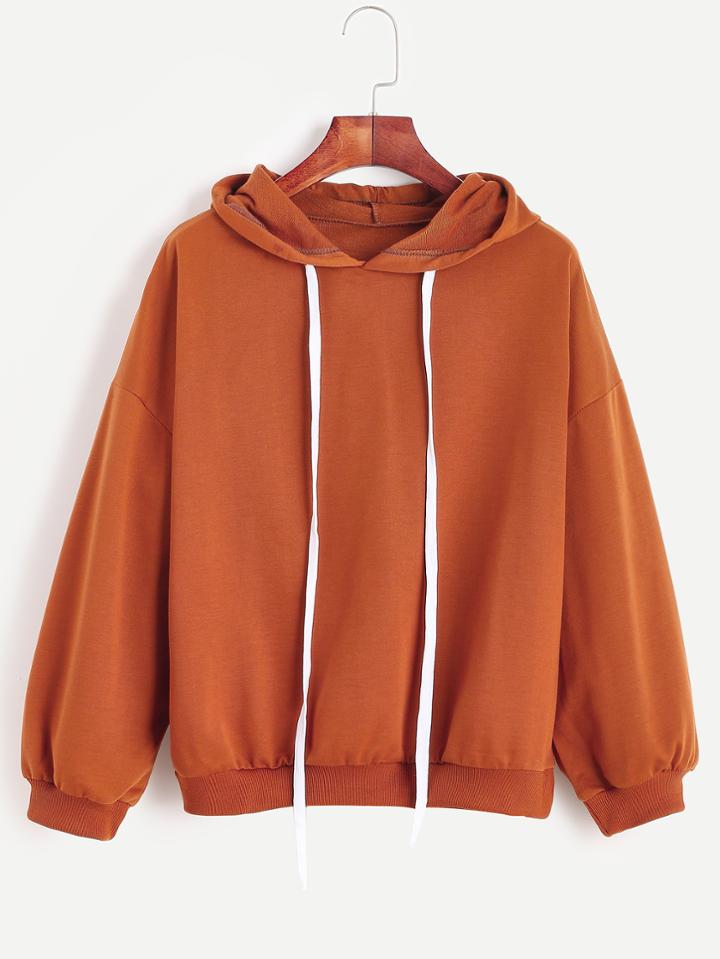 Romwe Drop Shoulder Drawstring Hooded Sweatshirt
