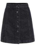 Romwe A-line Denim Skirt With Single Breasted