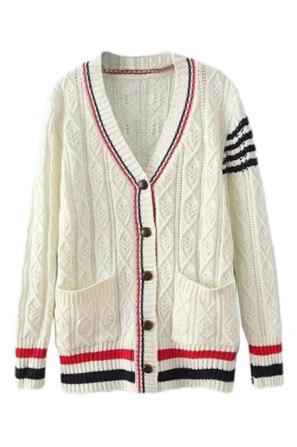 Romwe Striped V-neck Cardigan