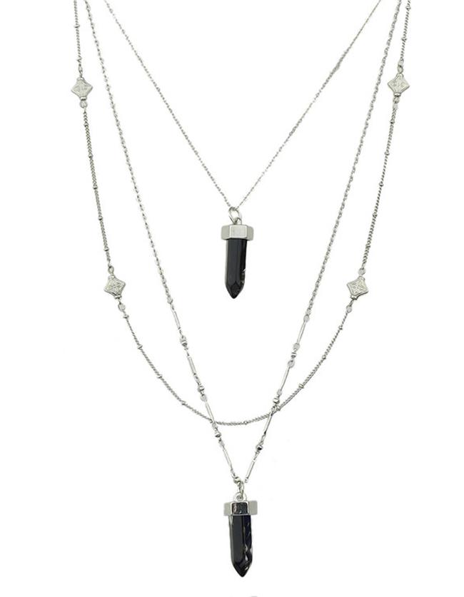 Romwe Black Multilayers Pendant Necklace
