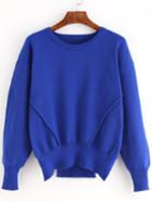Romwe Blue Round Neck Cut Out Side Sweater