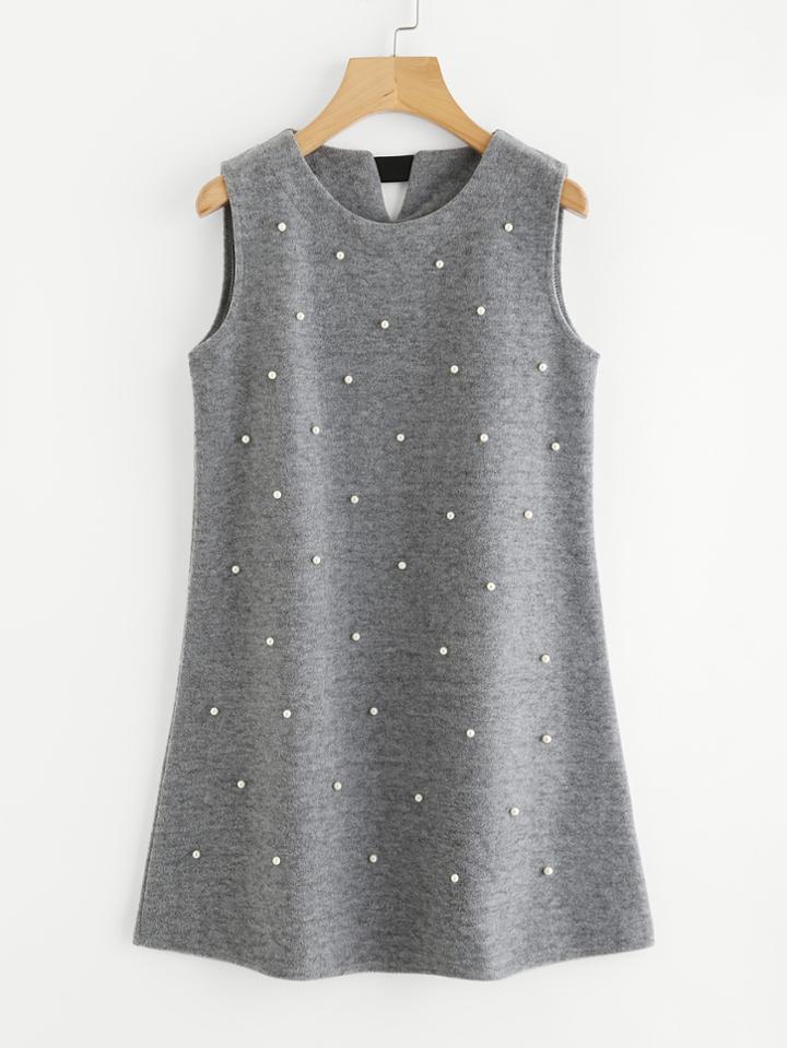 Romwe Pearl Beaded Sleeveless Dress