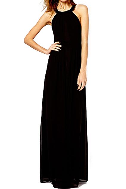 Romwe Romwe Backless Crossed Straps Layered Black Maxi Dress