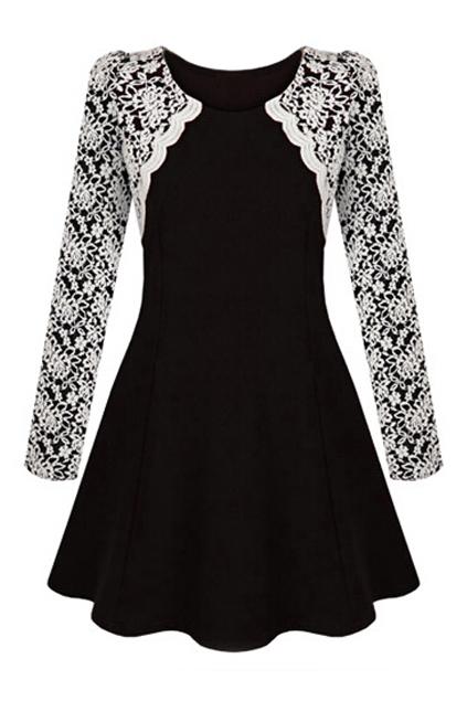 Romwe Lace Panel Slim Black Dress