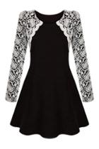 Romwe Lace Panel Slim Black Dress