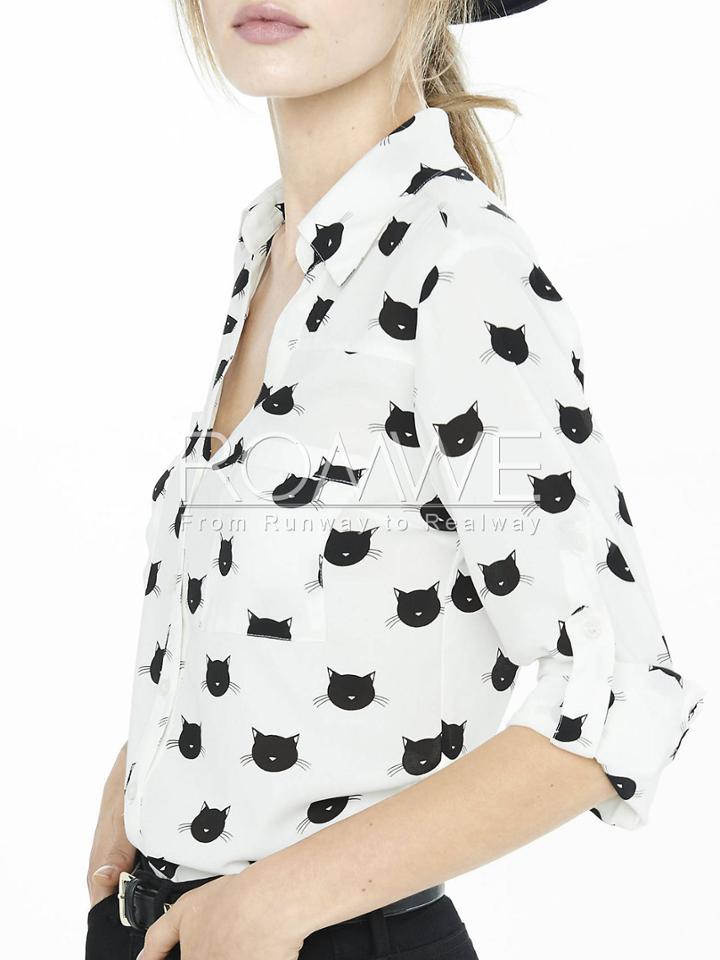 Romwe White Long Sleeve Lapel Blouse