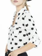 Romwe White Long Sleeve Lapel Blouse