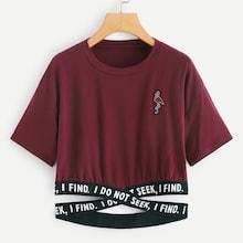 Romwe Letter Tape Hem Tee