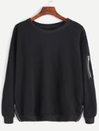 Romwe Black Zip Detail Casual Sweatshirt