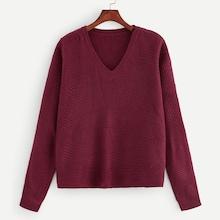 Romwe Plus Solid V Neckline Jumper