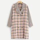 Romwe Plus Notch Collar Double Breasted Placket Plaid Coat