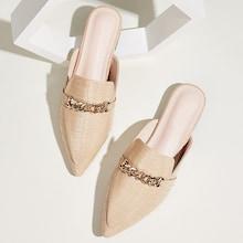 Romwe Point Toe Croc Embossed Flat Mules