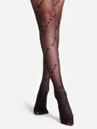 Romwe Black Floral Jacquard Spiral Design Sheer Pantyhose Stockings