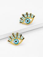 Romwe Eye Design Stud Earrings With Rhinestone