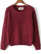 Romwe High Low Slit Burgundy Sweater