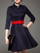 Romwe Purple Round Neck Length Sleeve Drawstring Pockets Dress