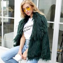 Romwe Solid Faux Fur Outerwear