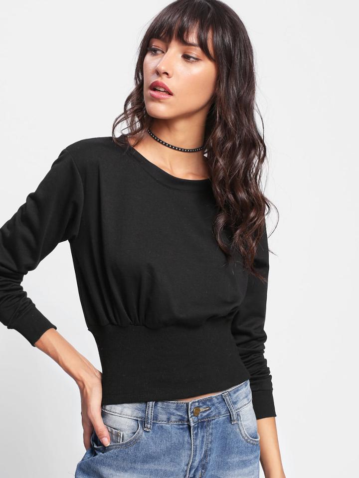 Romwe Wide Ribbed Trim Sweatshirt
