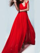 Romwe Surplice Front Self-tie Maxi Chiffon Dress