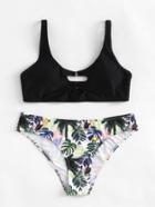 Romwe Coconut Tree Print Cut Out Bikini Set