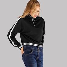 Romwe Quarter Zip Contrast Striped Sweatshirt