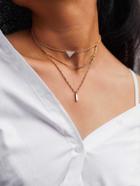 Romwe Rhinestone Bar Pendant Chain Necklace