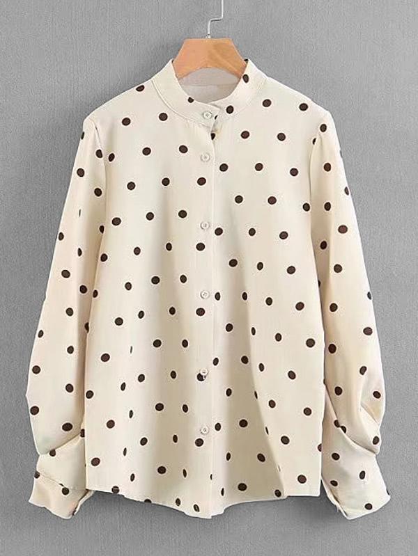 Romwe Lantern Sleeve Polka Dot Blouse