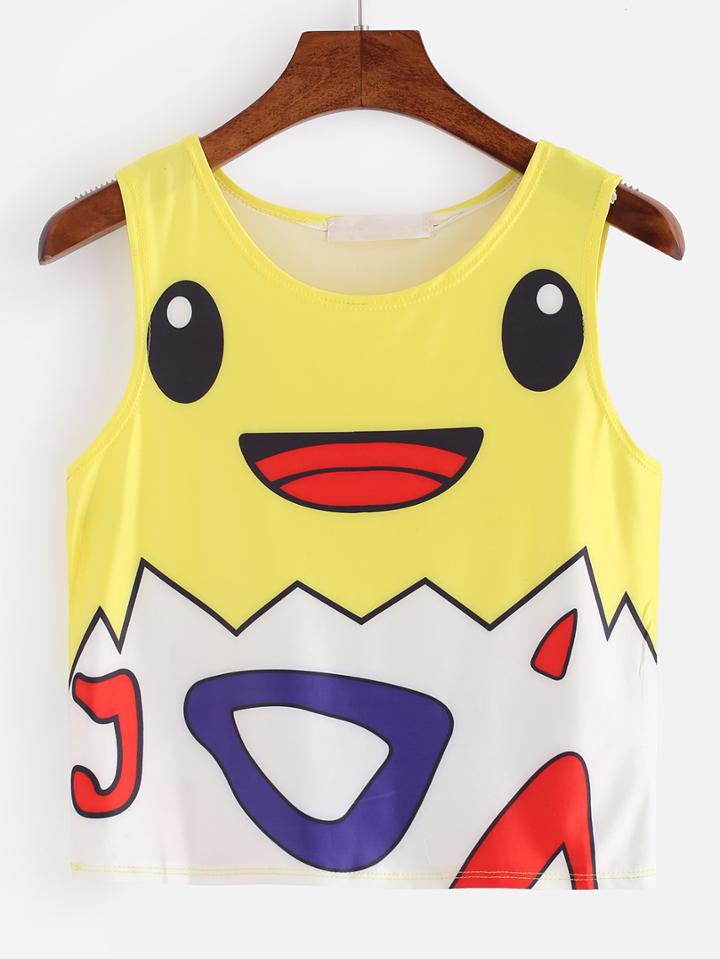 Romwe Multicolor Cartoon Print Tank Top
