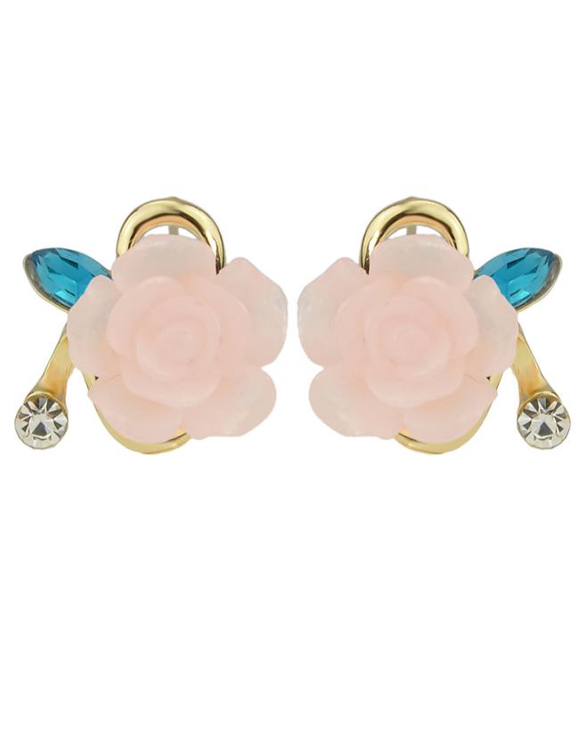 Romwe Pink Small Resin Rose Flower Earrings