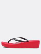 Romwe Red Contrast Wedge Flip Flops