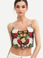 Romwe Multicolor Flower Embroidered Crop Cami Top